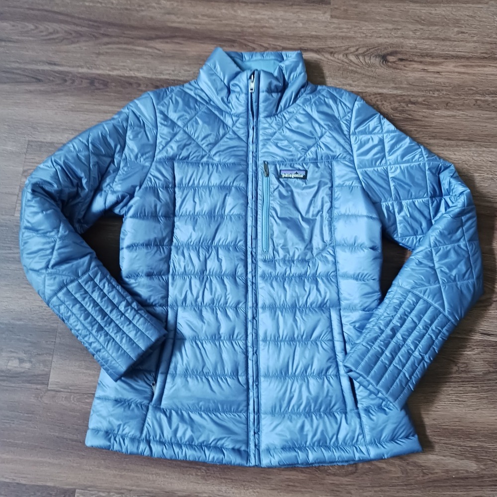 Patagonia Nano Puff Insulated Jacket Womens Medium Blue Quilted Puffer DAMAGE